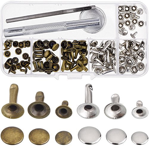 60 Set 3 Sizes Outus Rivets Single Cap Rivet Tubular Metal Studs with Fixing Tool Kit for Leather Craft Repairs Decoration Multicolor B
